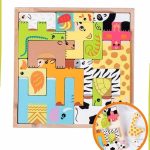 Renkli 15 Hayvanlı Geometrik Ahşap Puzzle