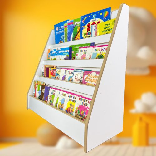 Melis 4 Raflı Kitaplık – Montessori Kitaplık – Çocuk Odası Kitap Rafı – Yerden Kitaplık